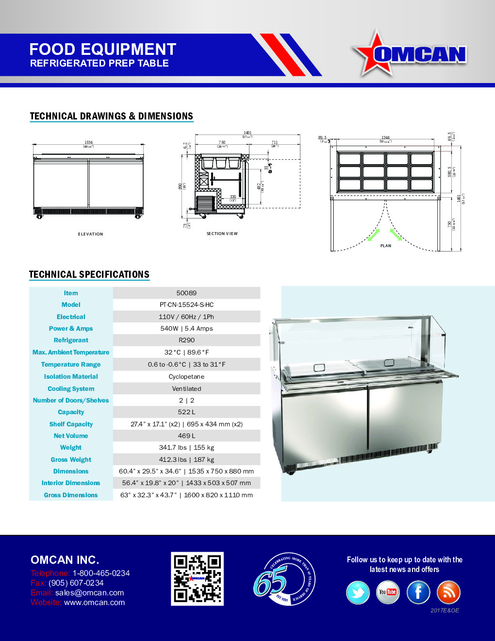 Omcan USA 50090 Sandwich / Salad Unit Refrigerated Counter