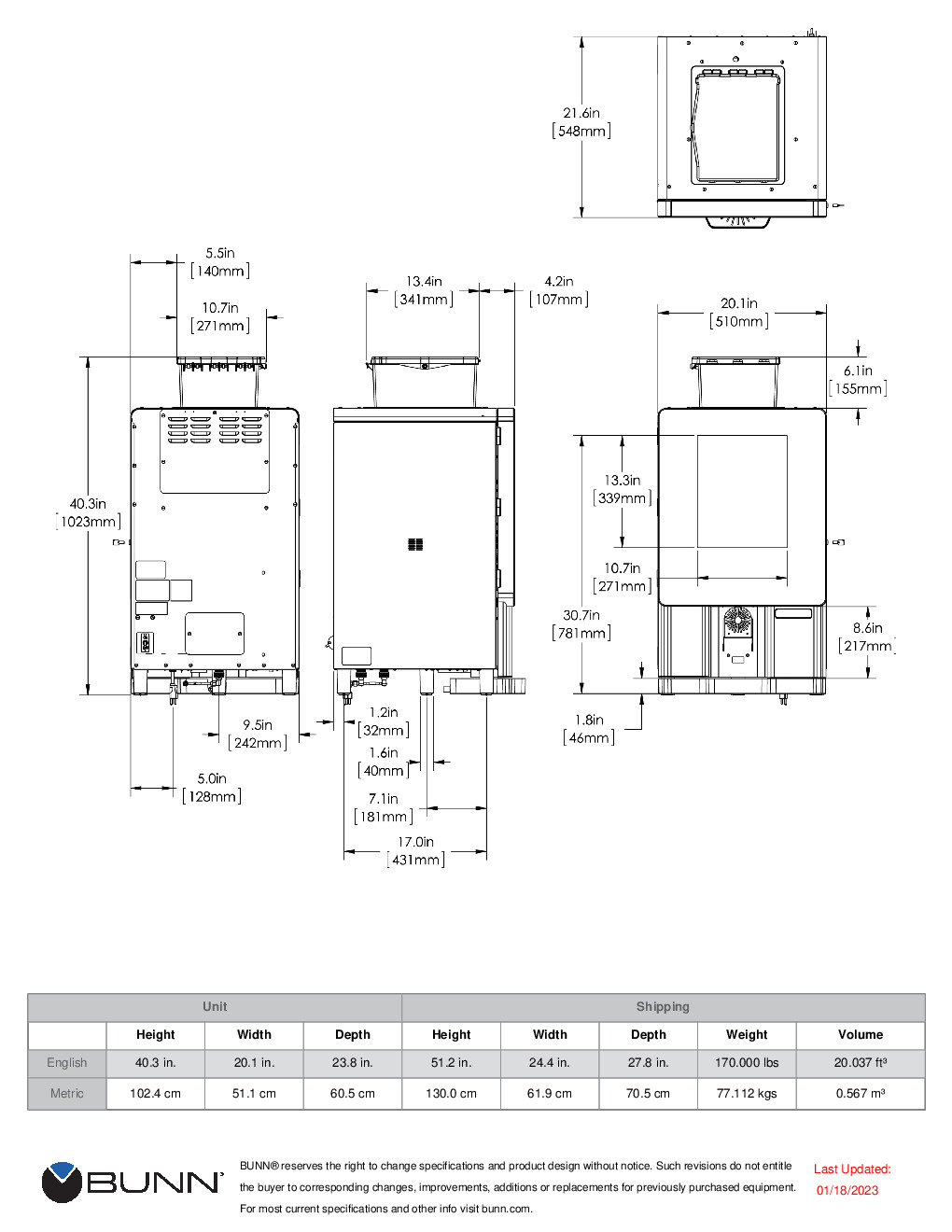  BUNN 44400.0200 Sure Immersion Model 312 Bean to Cup