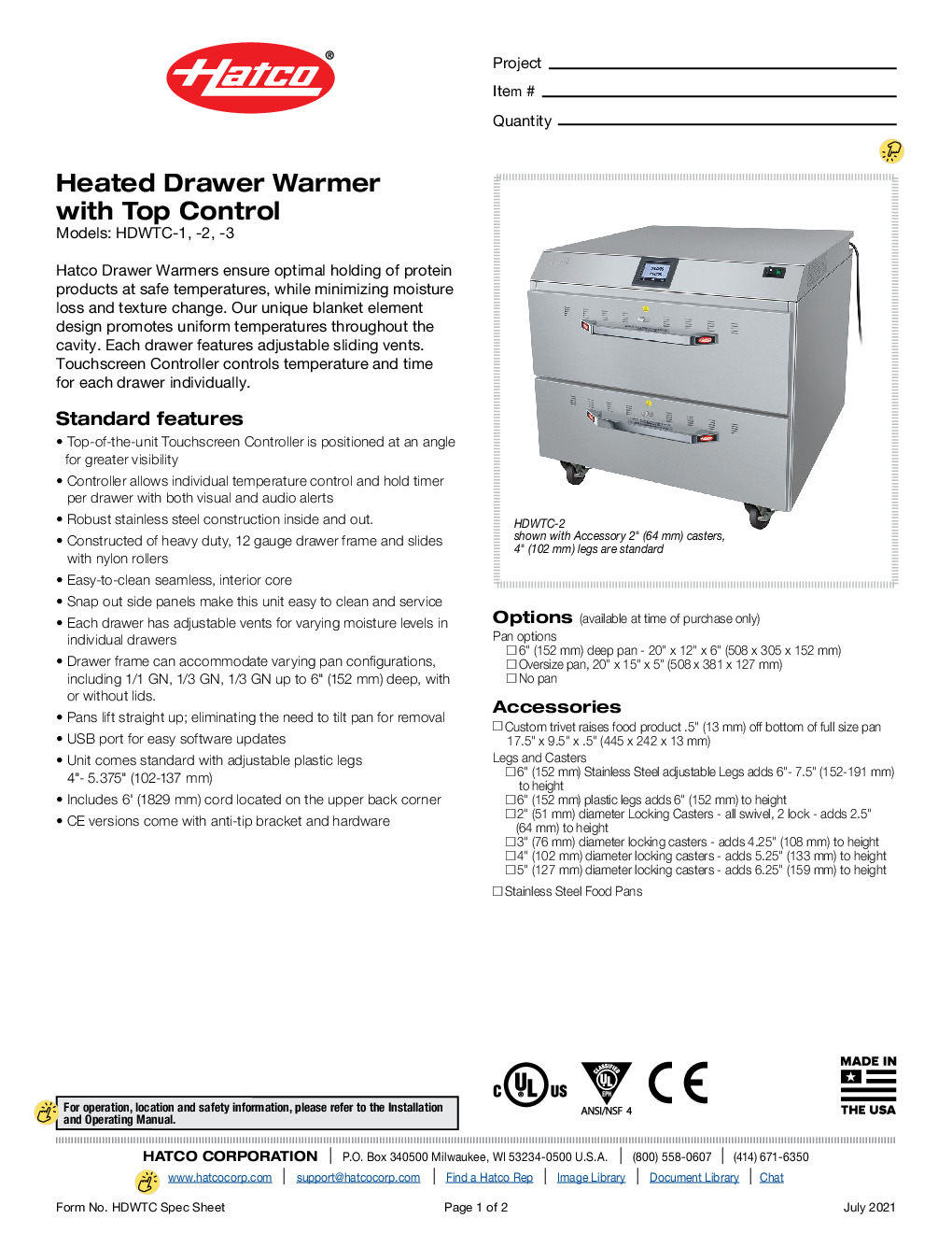 Hatco HDWTC-2 Free Standing Warming Drawer