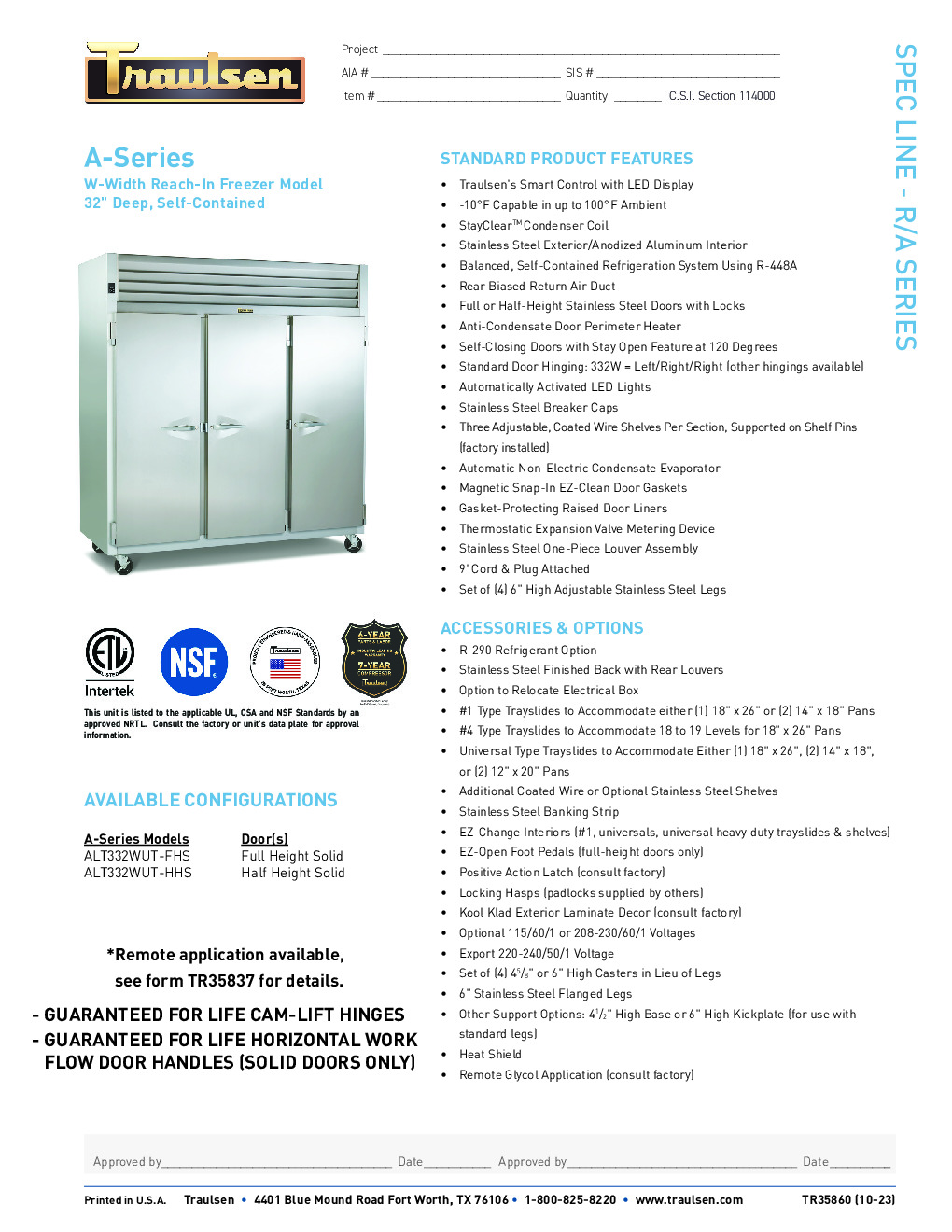 Traulsen ALT332WUT-FHS Reach-In Freezer