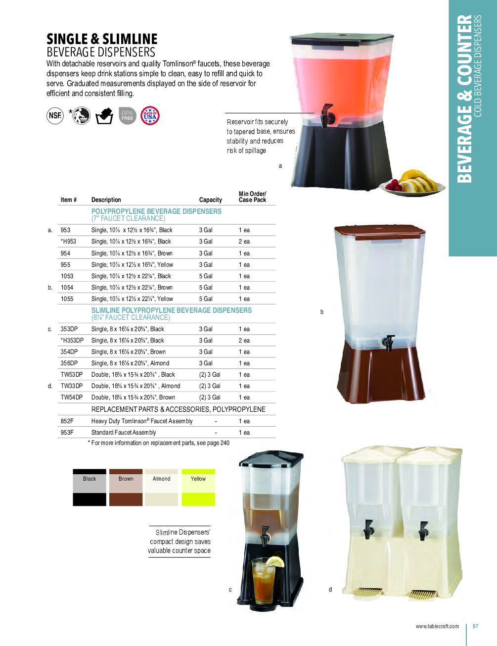 TableCraft Products 353DP Non-Insulated Beverage Dispenser