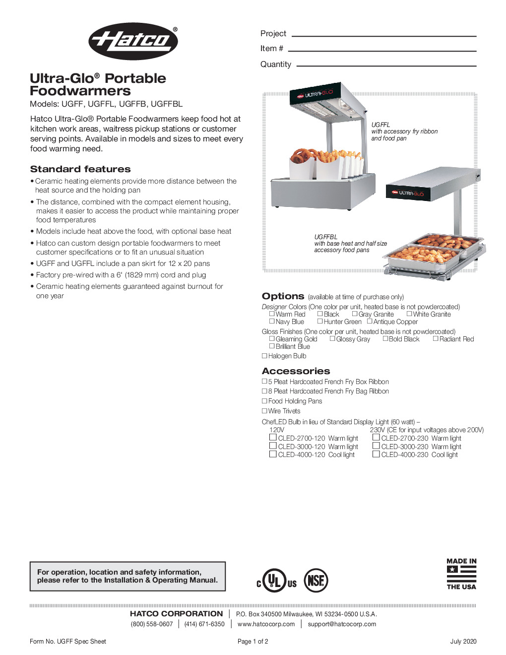 Hatco UGFFB/L-QS Ultra-Glo Portable Foodwarmer, Heated Base