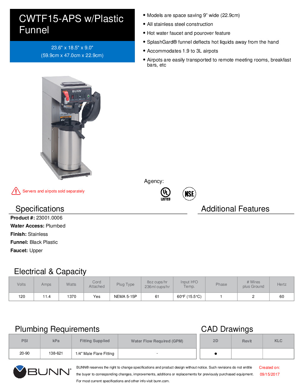 Bunn Cwt15-aps, Commercial Airpot Coffee Brewer