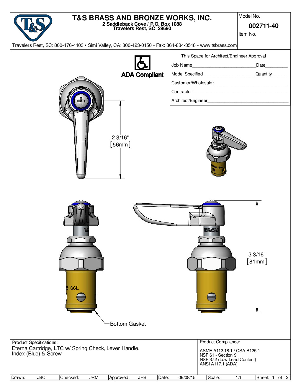 T&S Brass 002711-40M Parts Faucet