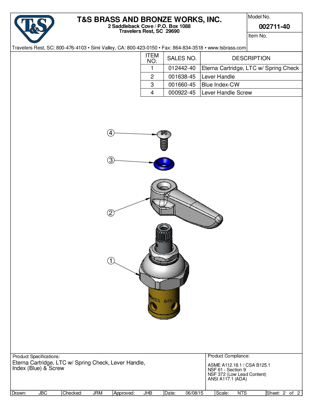 T&S Brass 002711-40M Parts Faucet