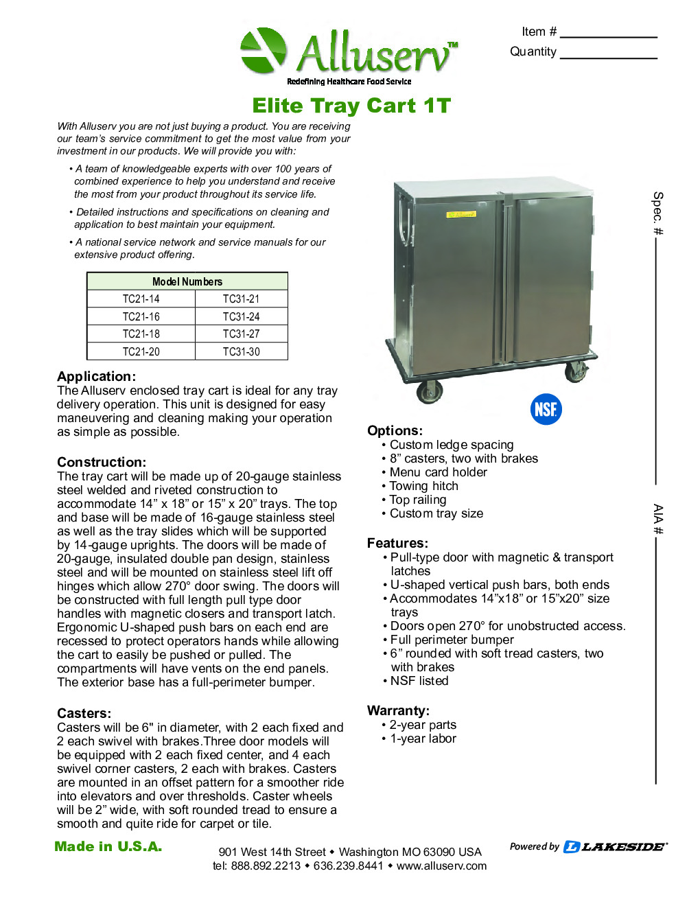 Alluserv TC31-21 Meal Tray Delivery Cabinet