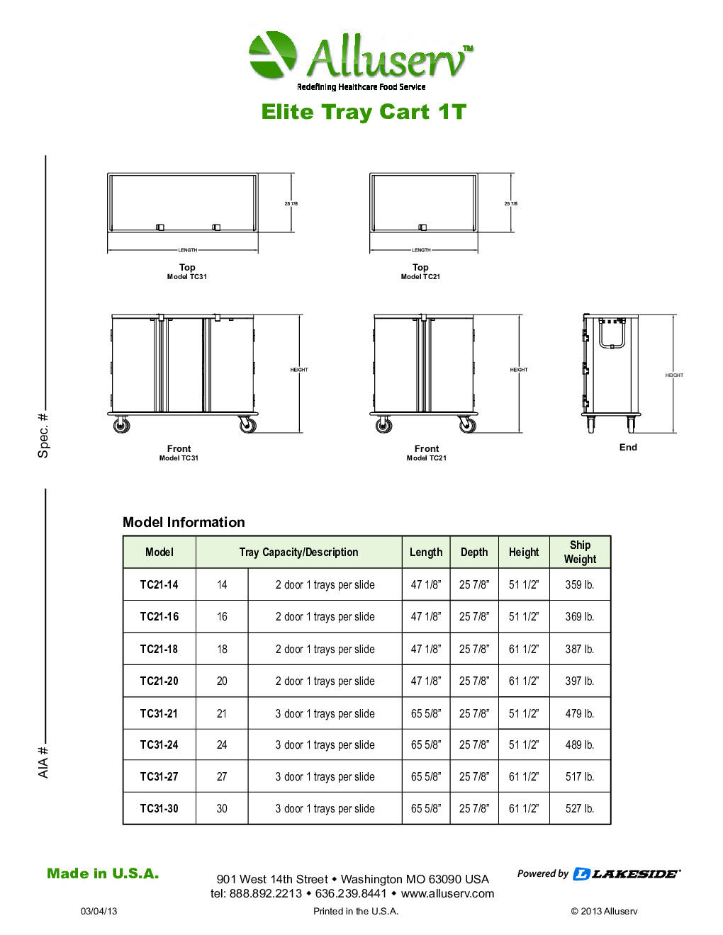 Alluserv TC21-14 Meal Tray Delivery Cabinet