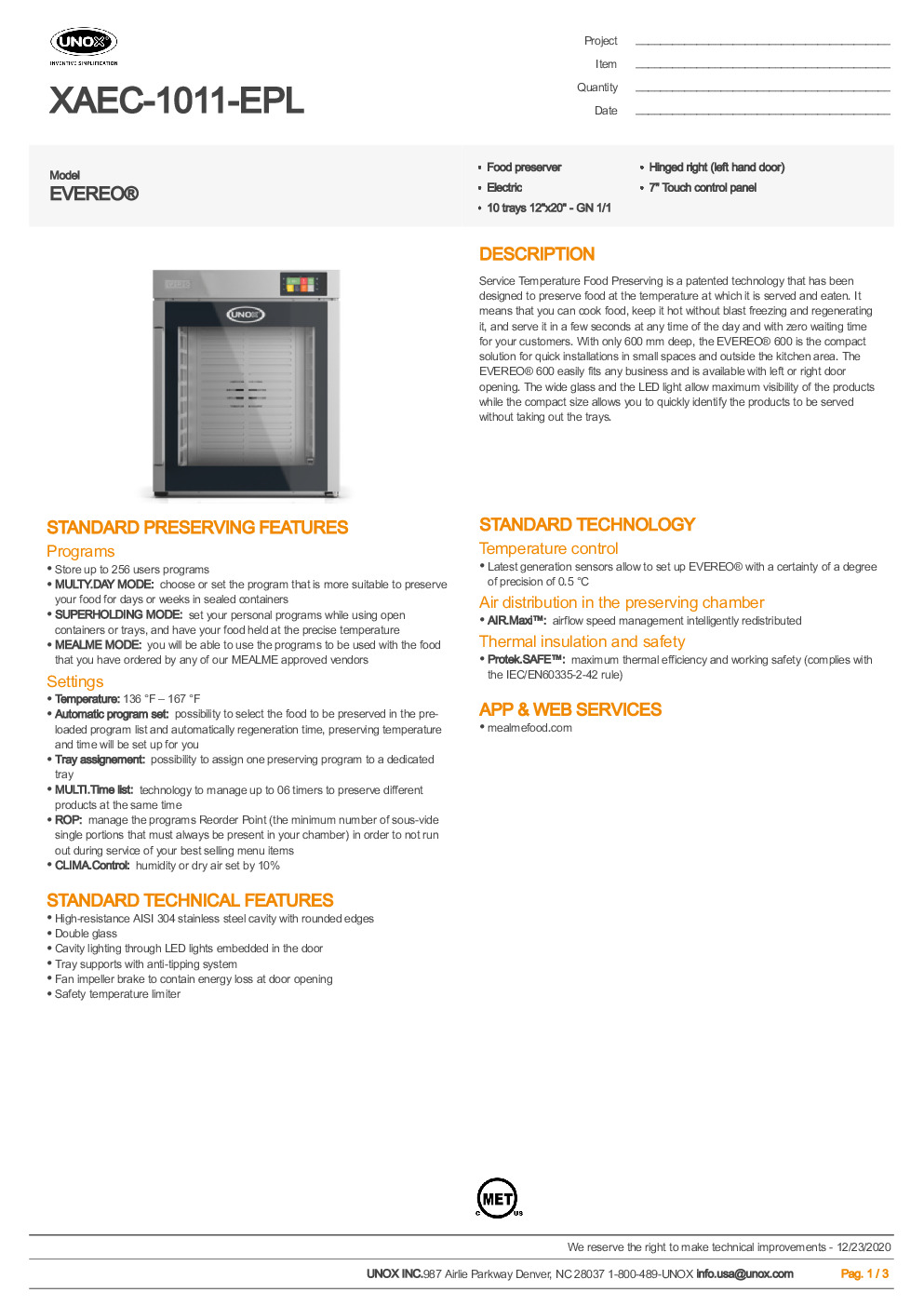 UNOX XAEC-1011-EPL Reach-In Combi Oven/Food Preserver
