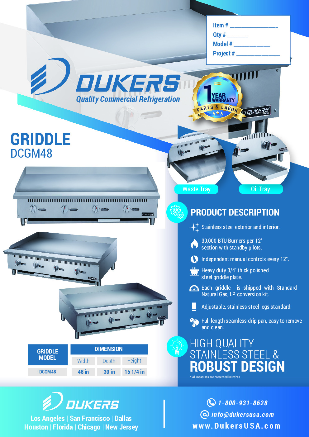Dukers Appliance Co DCGM48 Countertop Gas Griddle