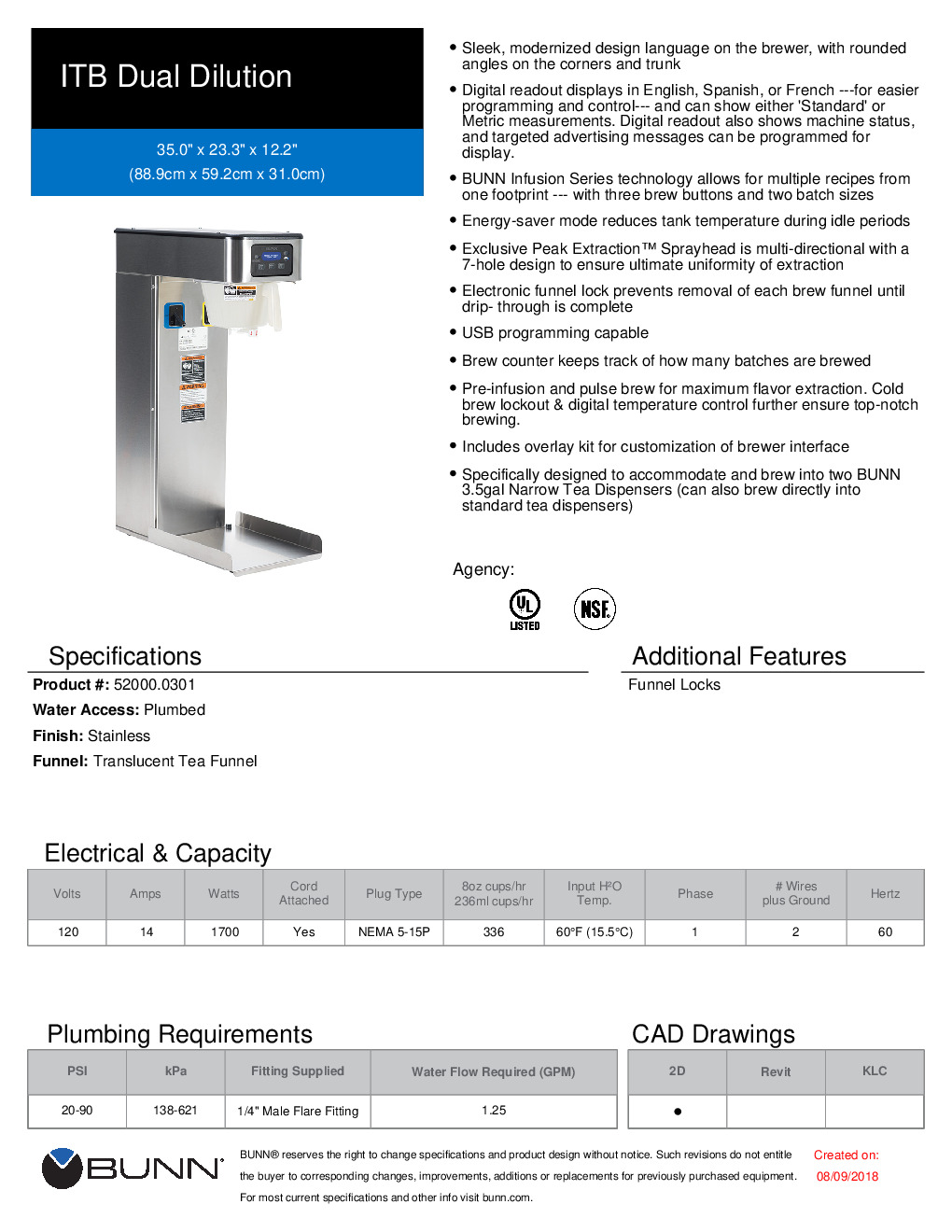  BUNN 52000.0301 ITB DD Automatic Tea Brewer with