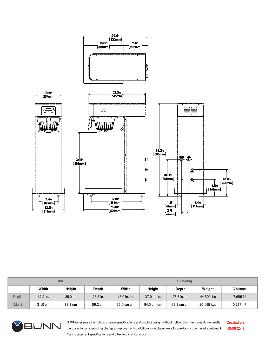  BUNN 52000.0301 ITB DD Automatic Tea Brewer with