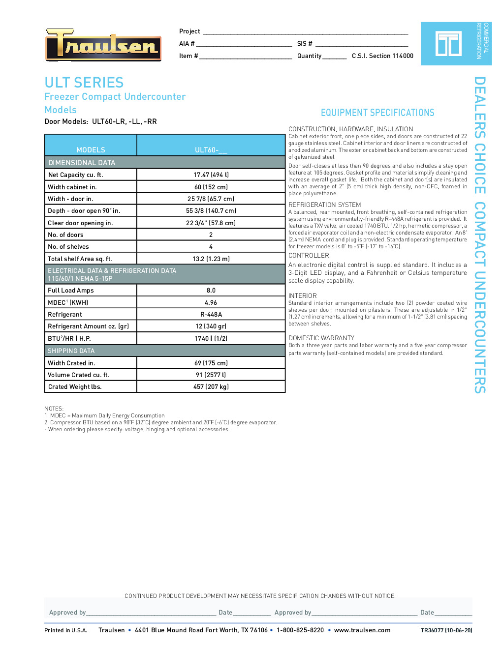 Traulsen ULT60-LL-SB Reach-In Undercounter Freezer