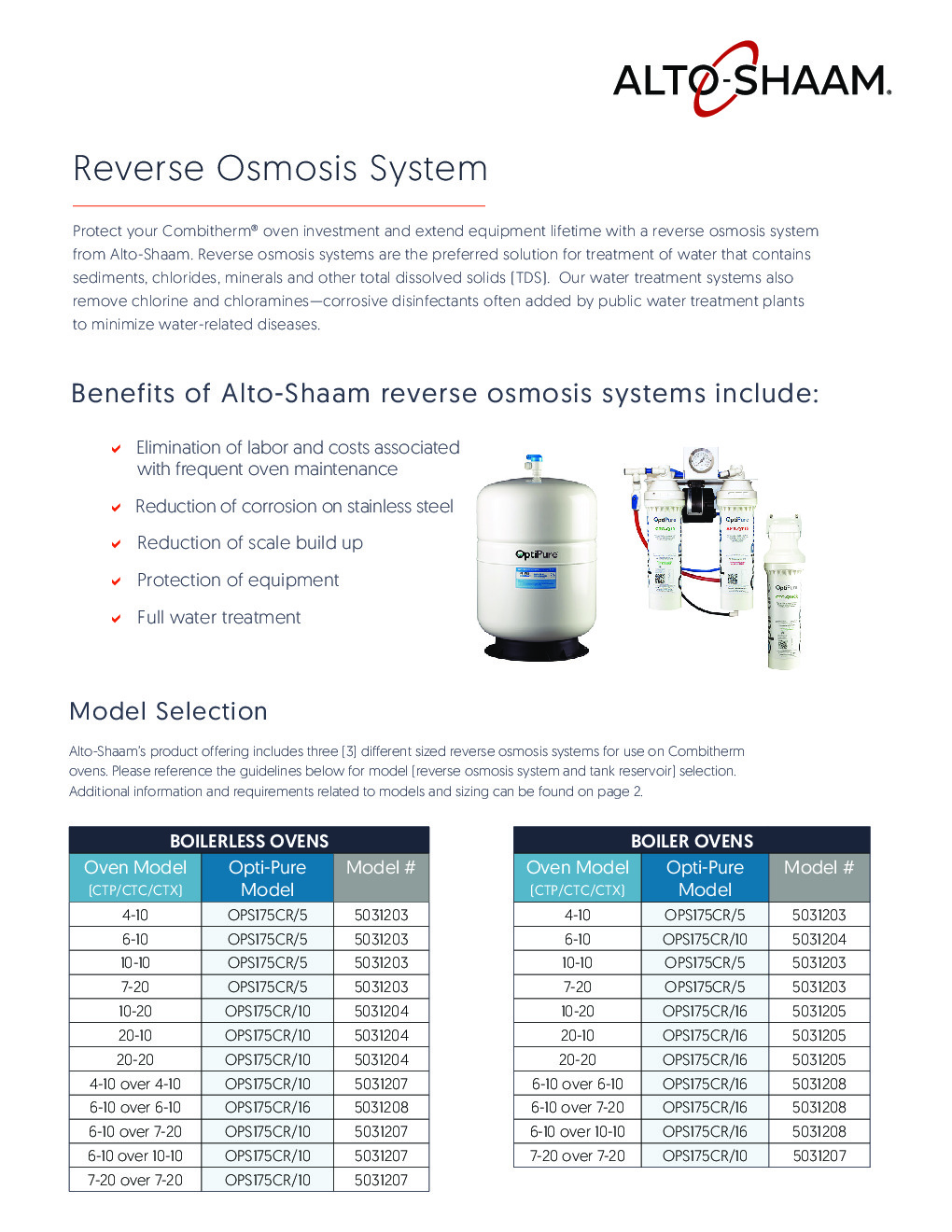 Alto-Shaam 5031203 Reverse Osmosis System