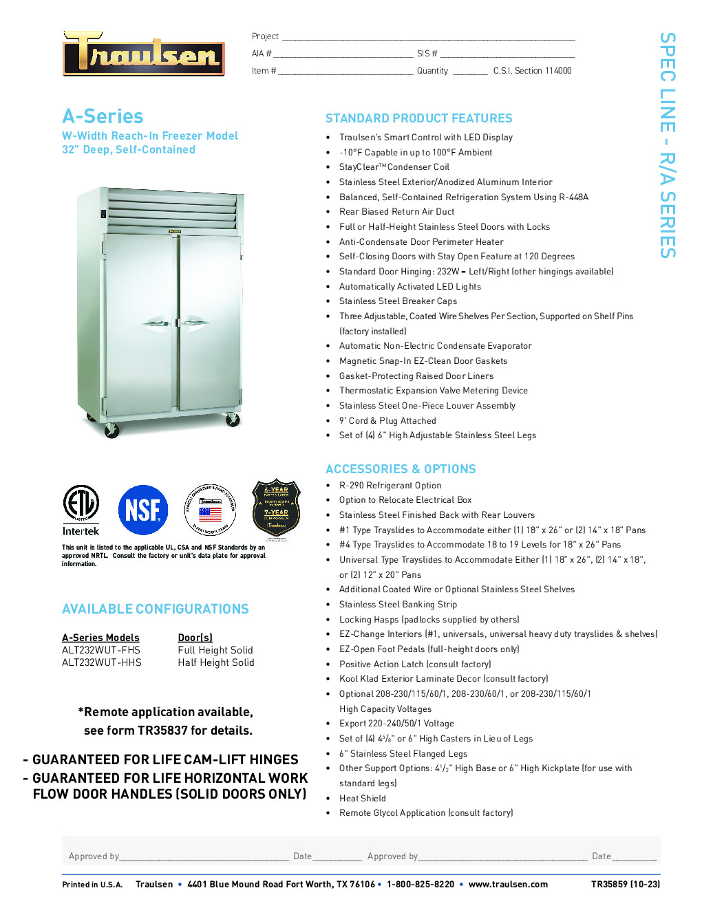 Traulsen ALT232WUT-FHS Reach-In Freezer