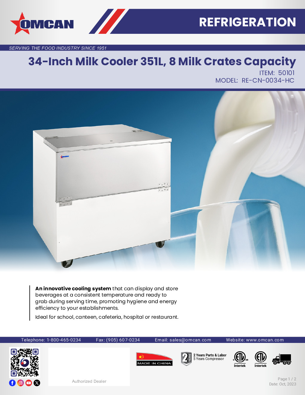 Omcan USA 50101 Milk Cooler / Station