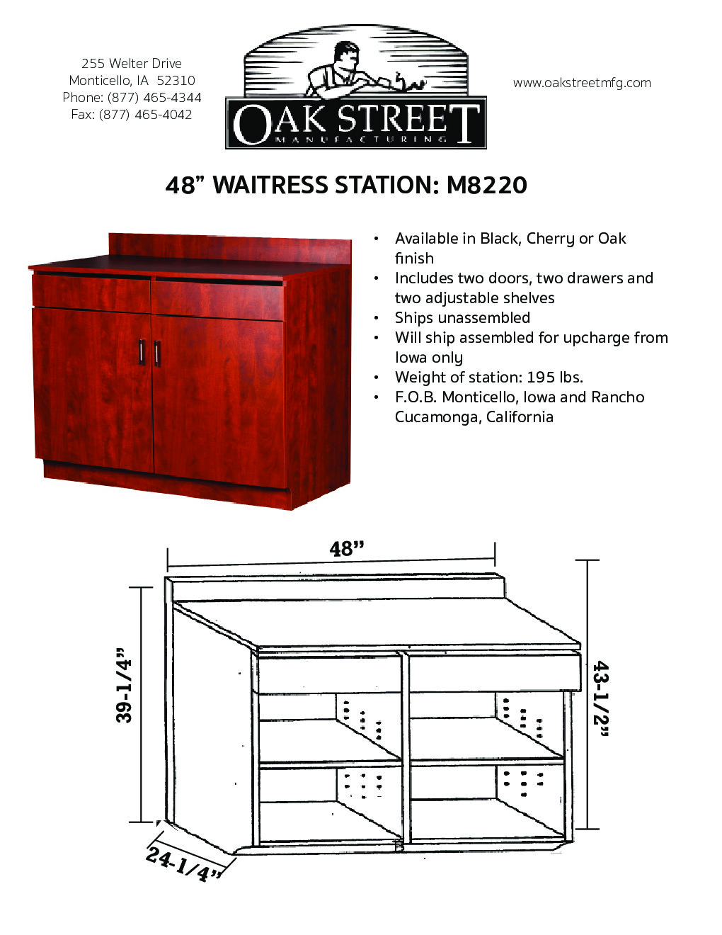 Oak Street M8220 Wait Station Cabinet