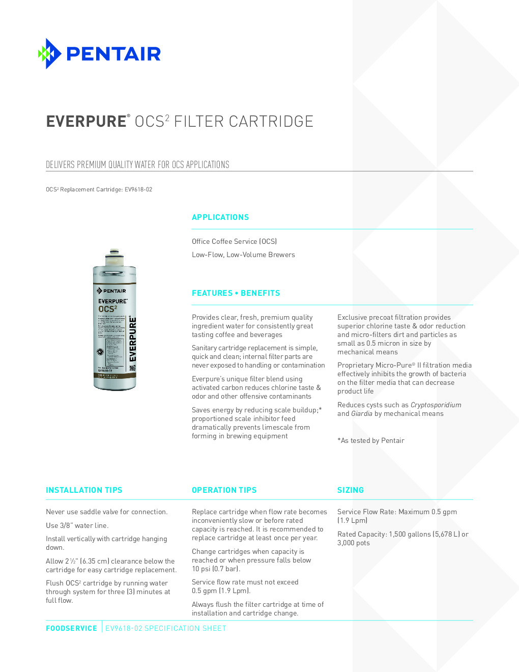 Everpure EV961802 OCS² Water Filter Cartridge, OCS² Cartridge