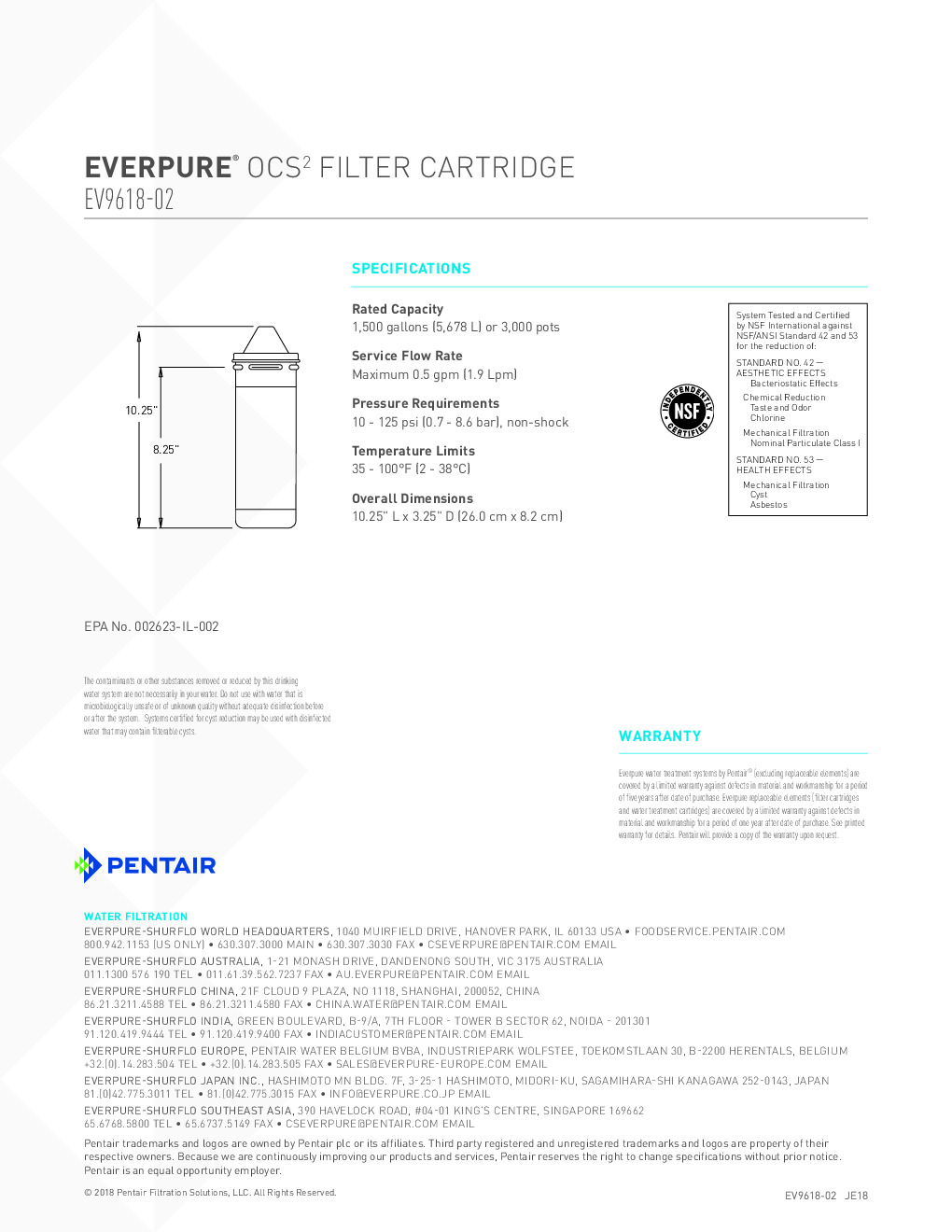 Everpure EV961802 OCS² Water Filter Cartridge, OCS² Cartridge