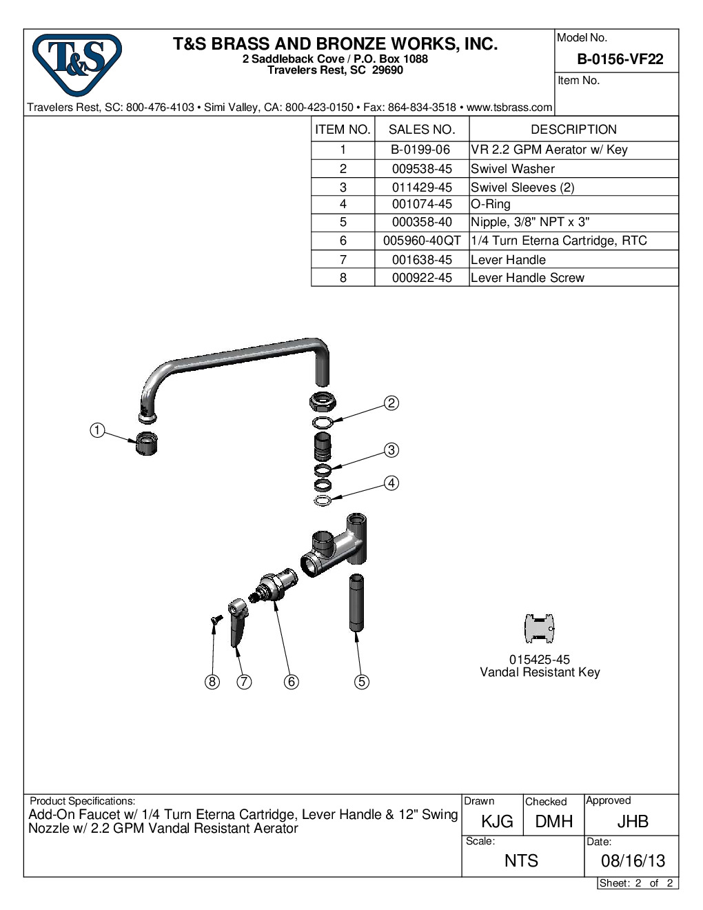 T&S Brass B-0156-VF22 Add On Faucet Pre-Rinse