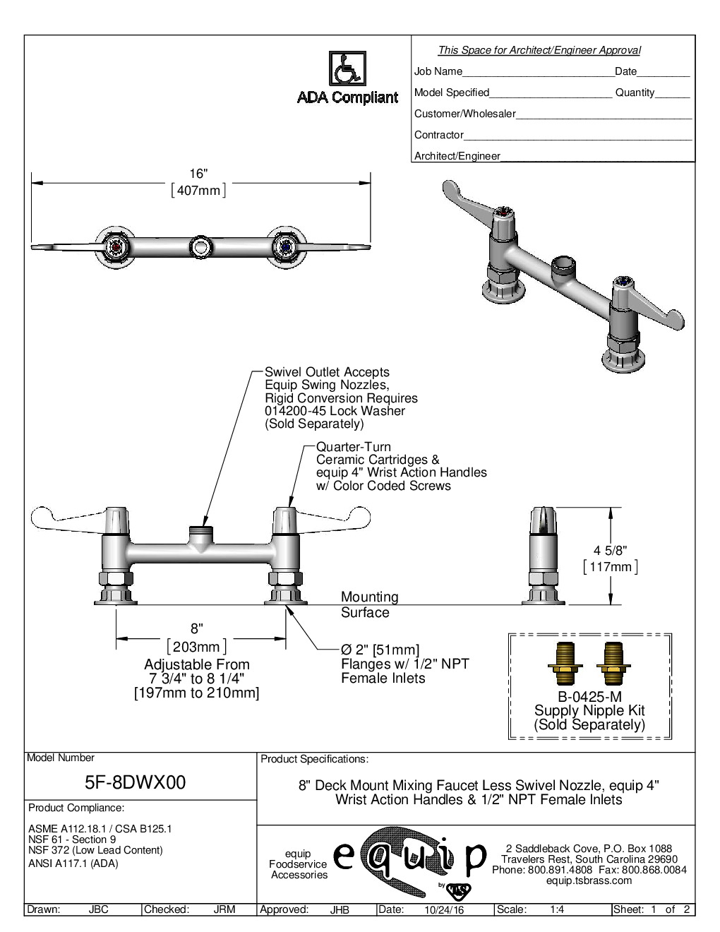 T&S Brass 5F-8DWX00 Deck Mount Faucet
