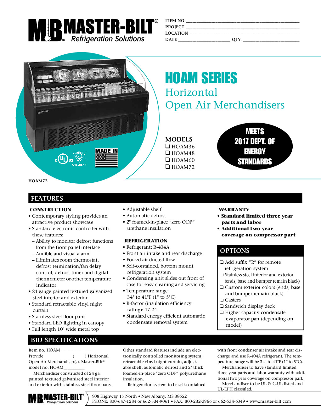 Master-Bilt HOAM48 Open Refrigerated Display Merchandiser