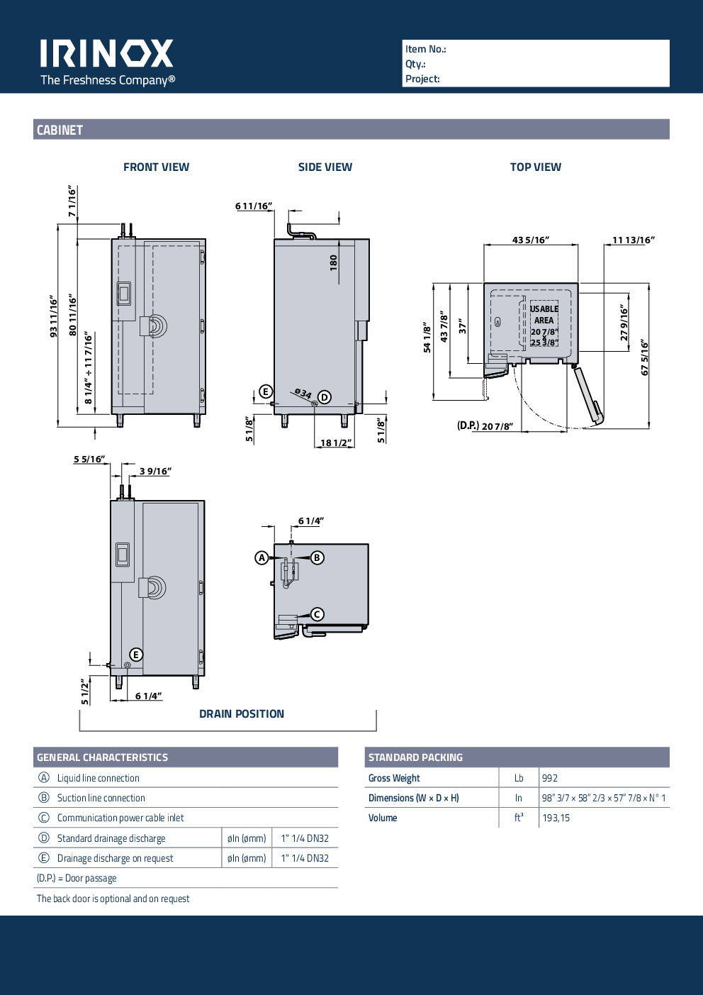 Irinox Multifresh® MF 100.1 Roll-In Blast Chiller/Shock Freezer, Remote, 1 Rack/Trolley, 221 lbs Capacity