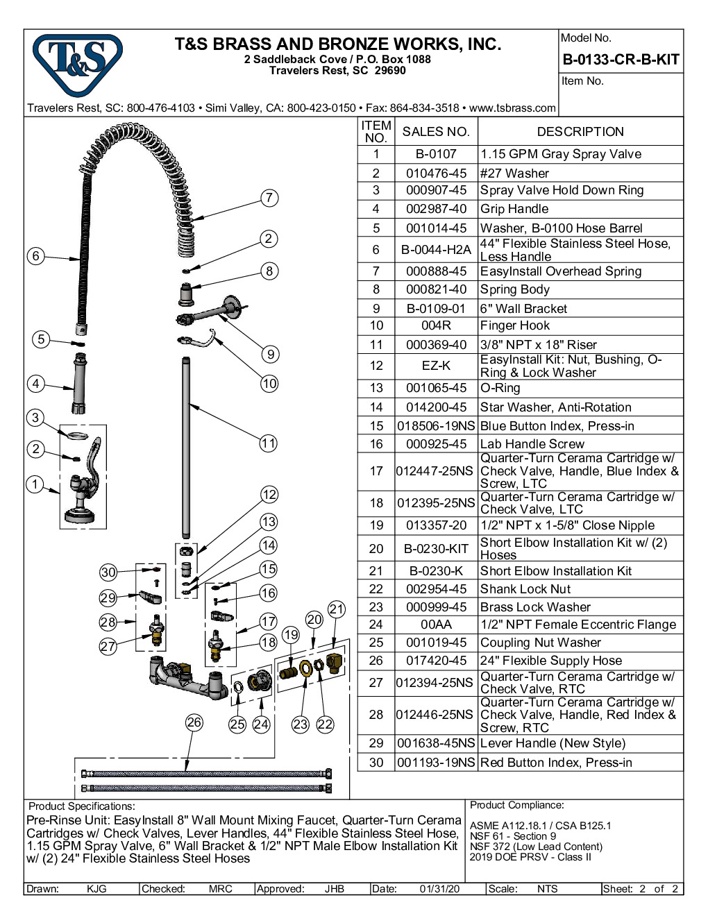 T&S Brass B-0133-CR-B-KIT Pre-Rinse Faucet Assembly