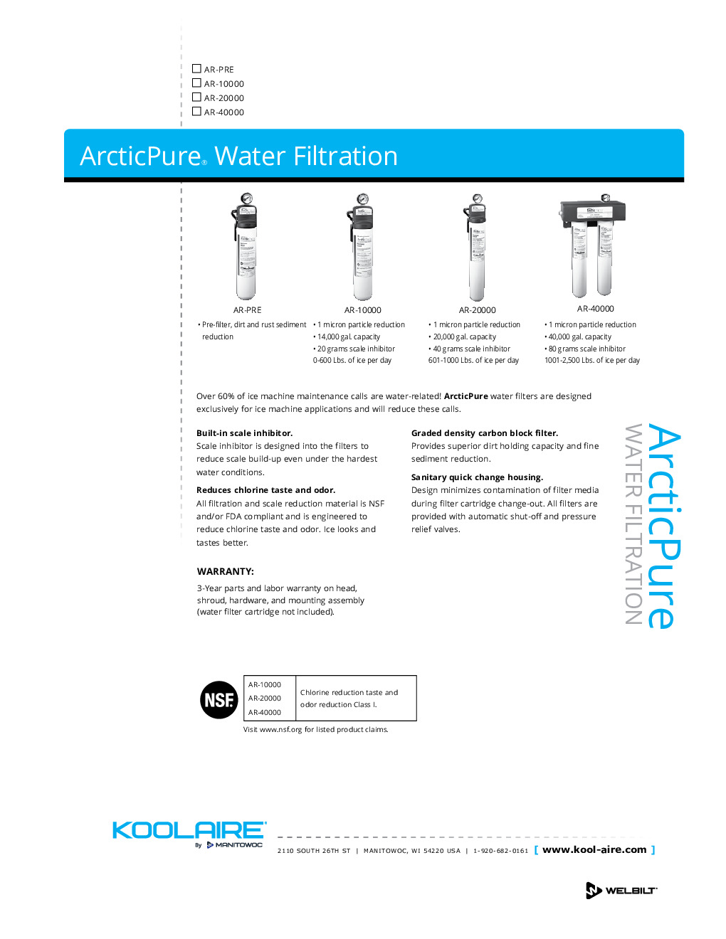 Koolaire AR-10000 Arctic Pure® Primary Water Filter Assembly, includes head