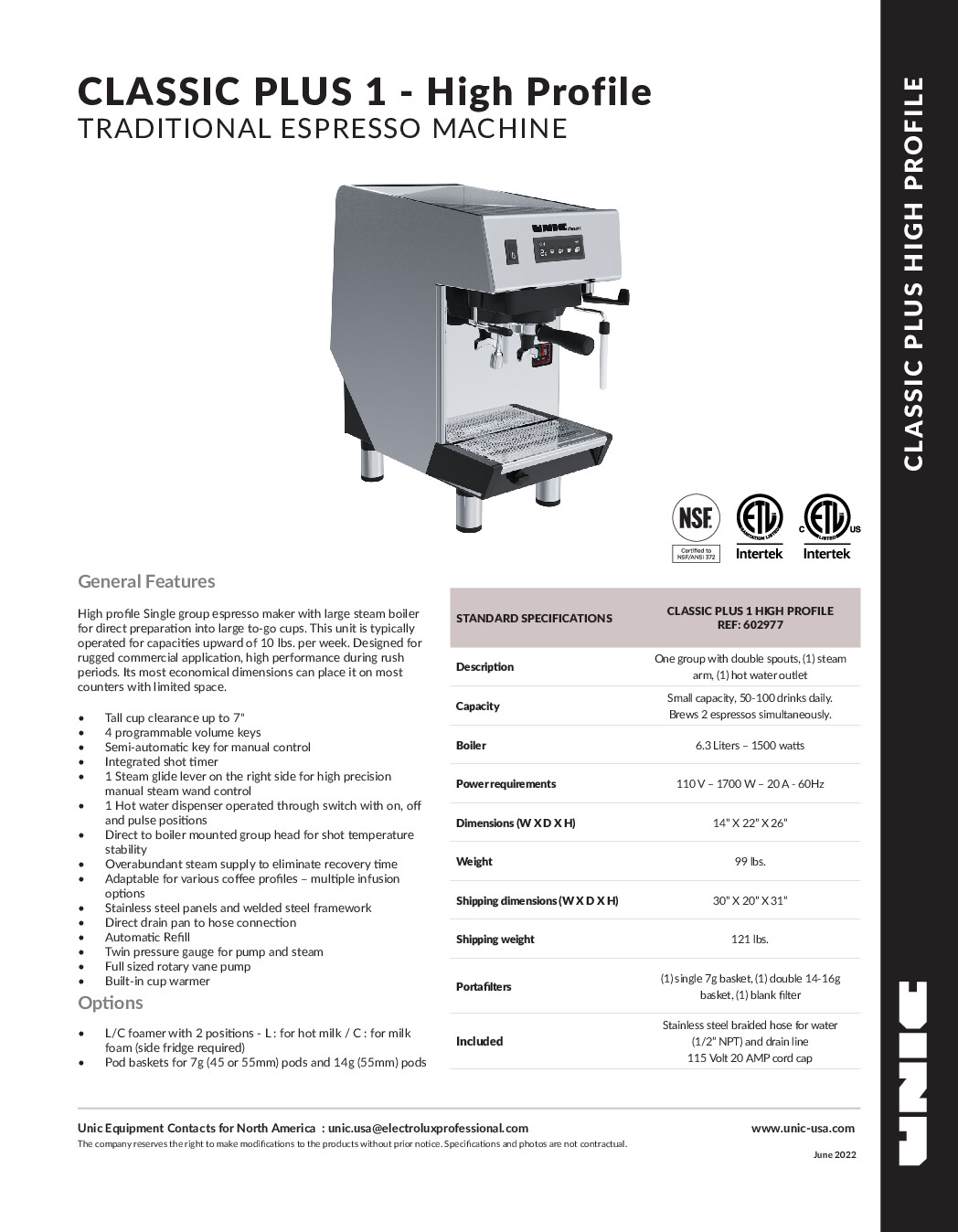 Grindmaster-UNIC-Crathco CLASSIC 1 HP Espresso Cappuccino Machine