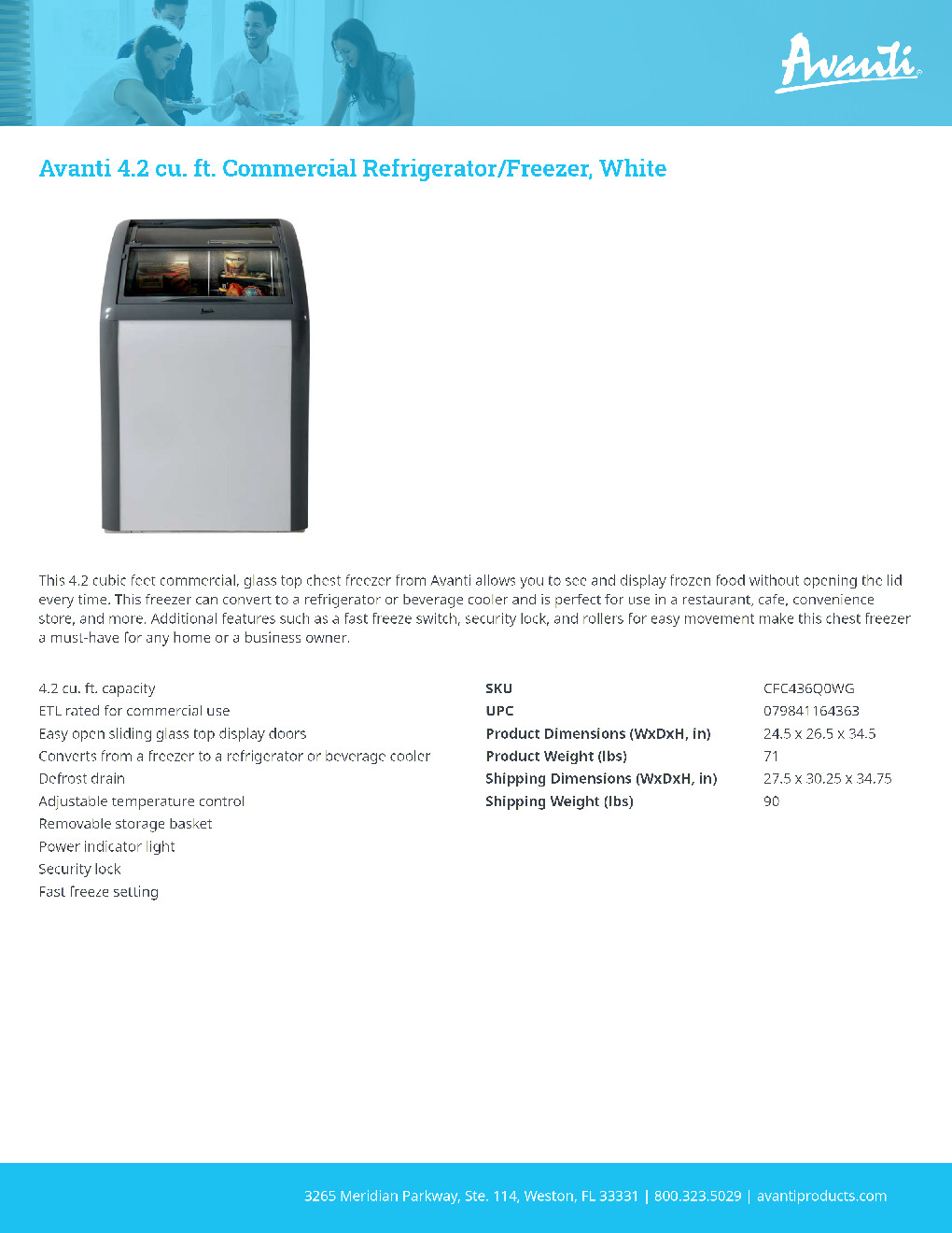 Avanti CFC436Q0WG Convertible Refrigerator Freezer