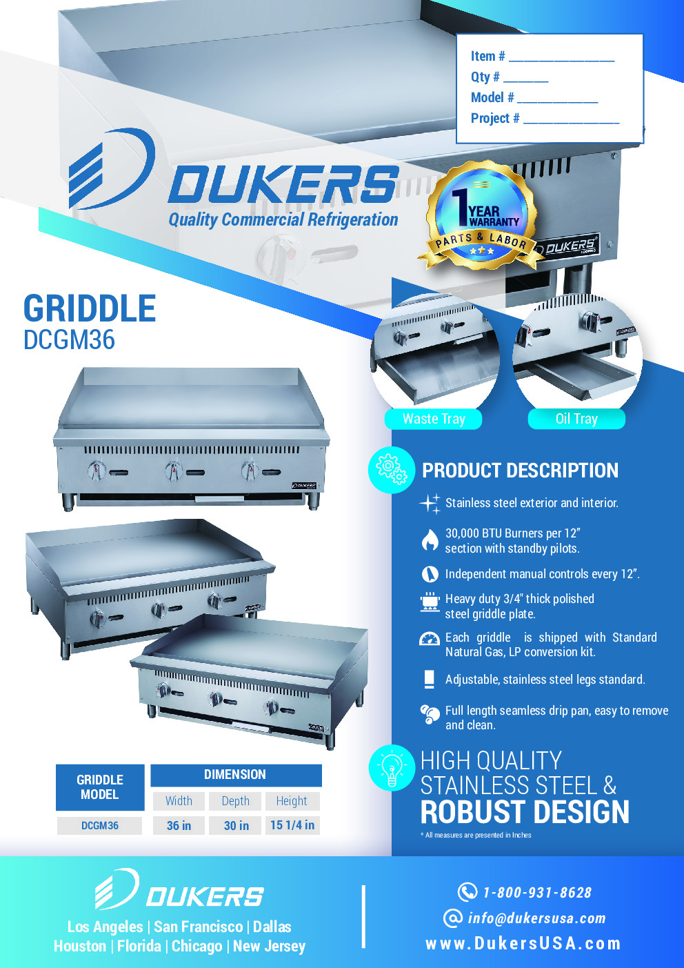 Dukers Appliance Co DCGM36 Countertop Gas Griddle