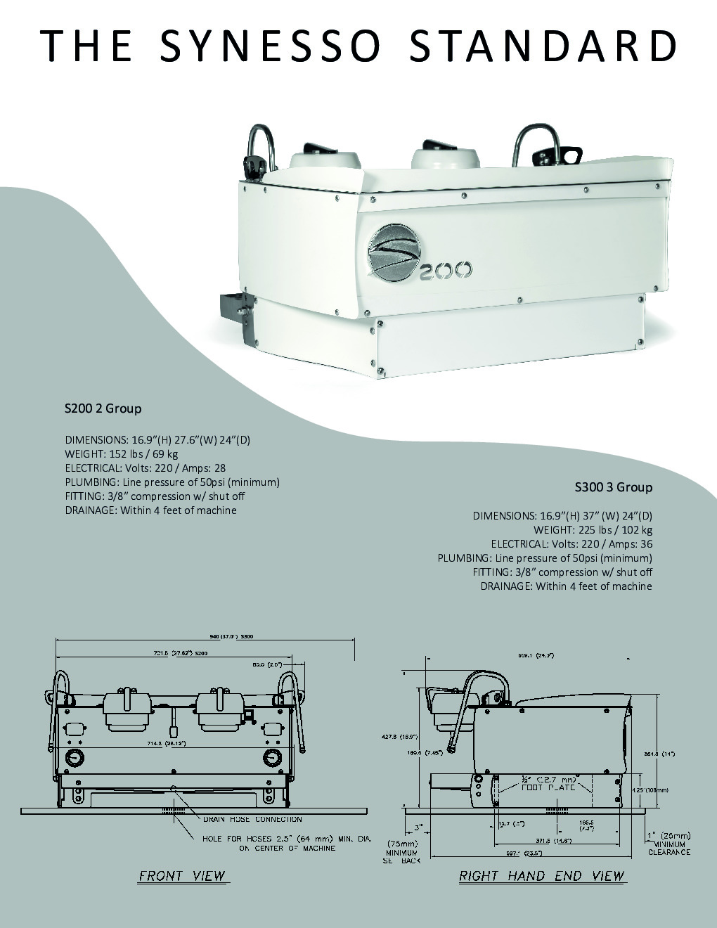 Synesso S-300 Three-Group Espresso Cappuccino Machine w/ 12.3-Lt. Tanks, Semi-Automatic