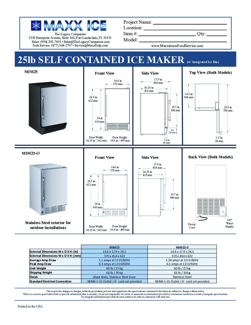 Maxx Ice MIM25 Undercounter Cube Ice Maker With Bin w/ 22-lb. Production & 12-lb. Storage