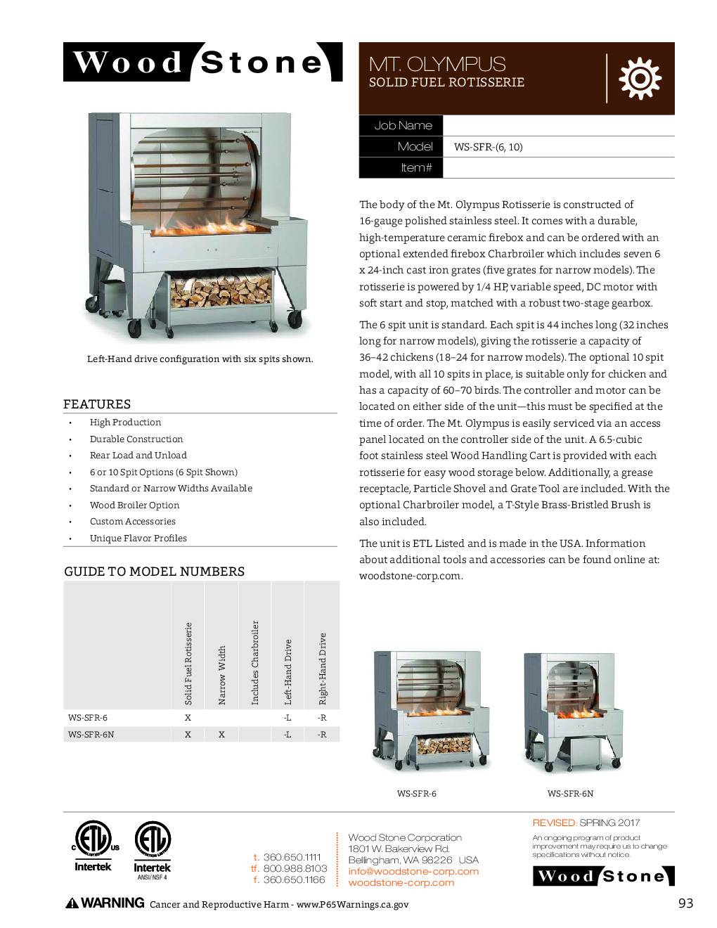 Wood Stone WS-SFR-6 Rotisserie Solid-Fuel Oven