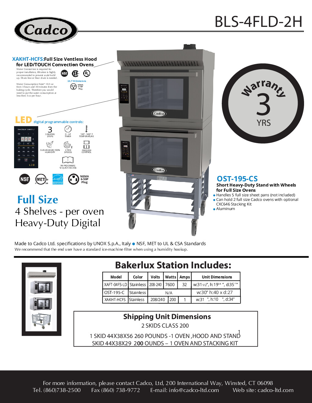 Cadco BLS-4FLD-2H Double-Deck Electric Convection Oven w/ Digital Touch Controls, Full-Size