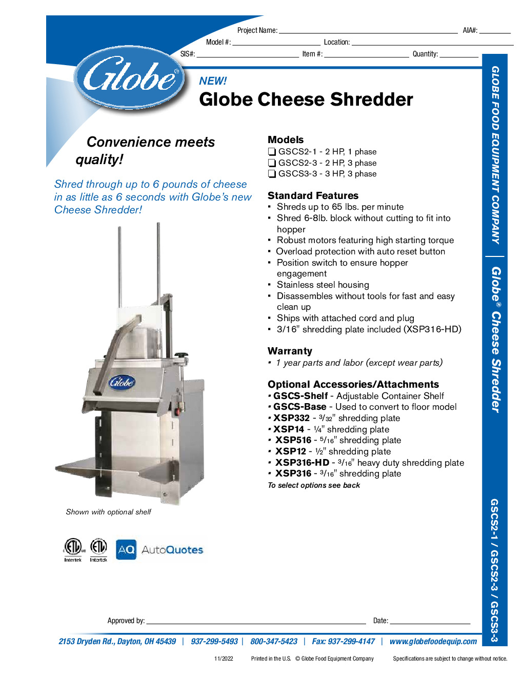 Globe GSCS2-3 Cheese Cutting Machine
