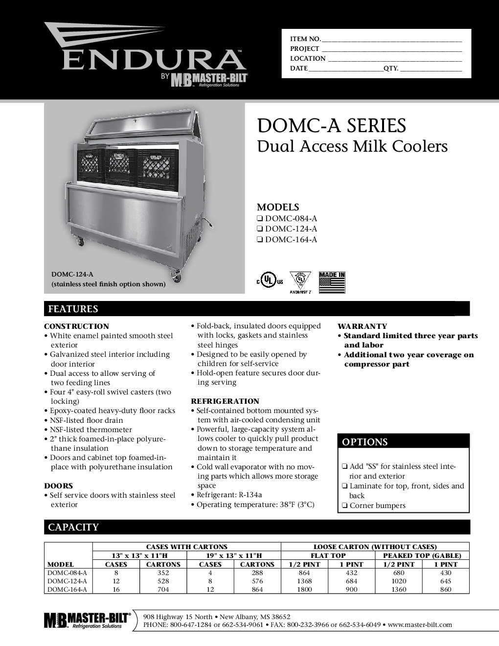 Master-Bilt DOMC-084SS-A Milk Cooler / Station