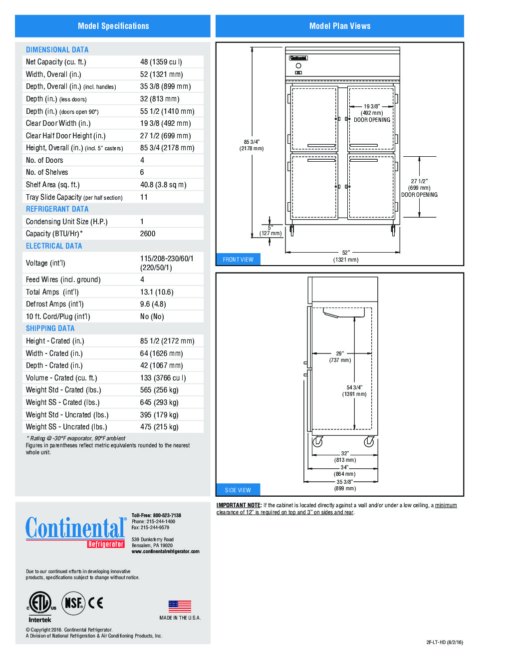 Continental Refrigerator 2F-LT-HD Reach-In Low Temperature Freezer