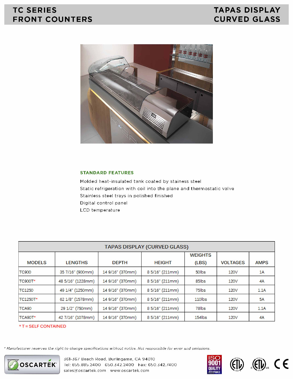 Oscartek TC900N Non-Refrigerated Countertop Display Case