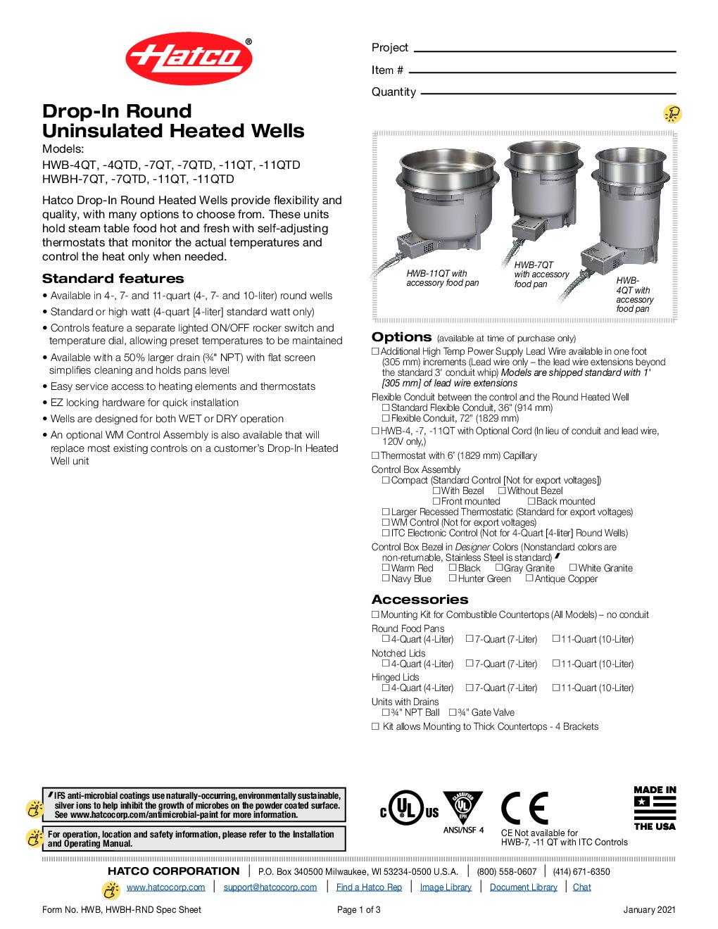 Hatco HWB/RT-4QT Drop-In Round  Uninsulated Heated Wells, Without Drain