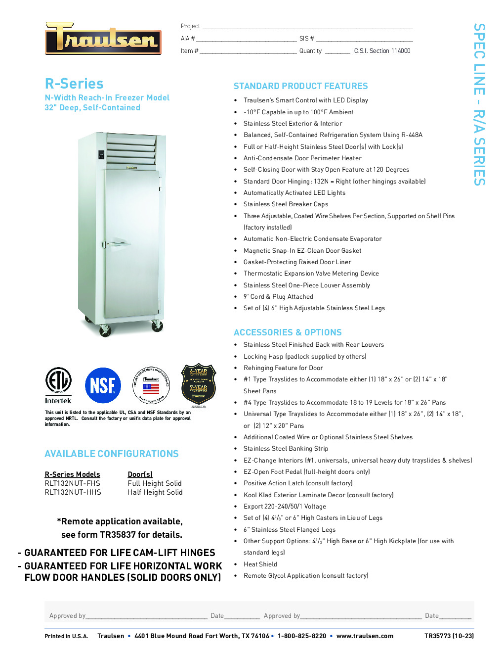 Traulsen RLT132N-HHS Reach-In Freezer