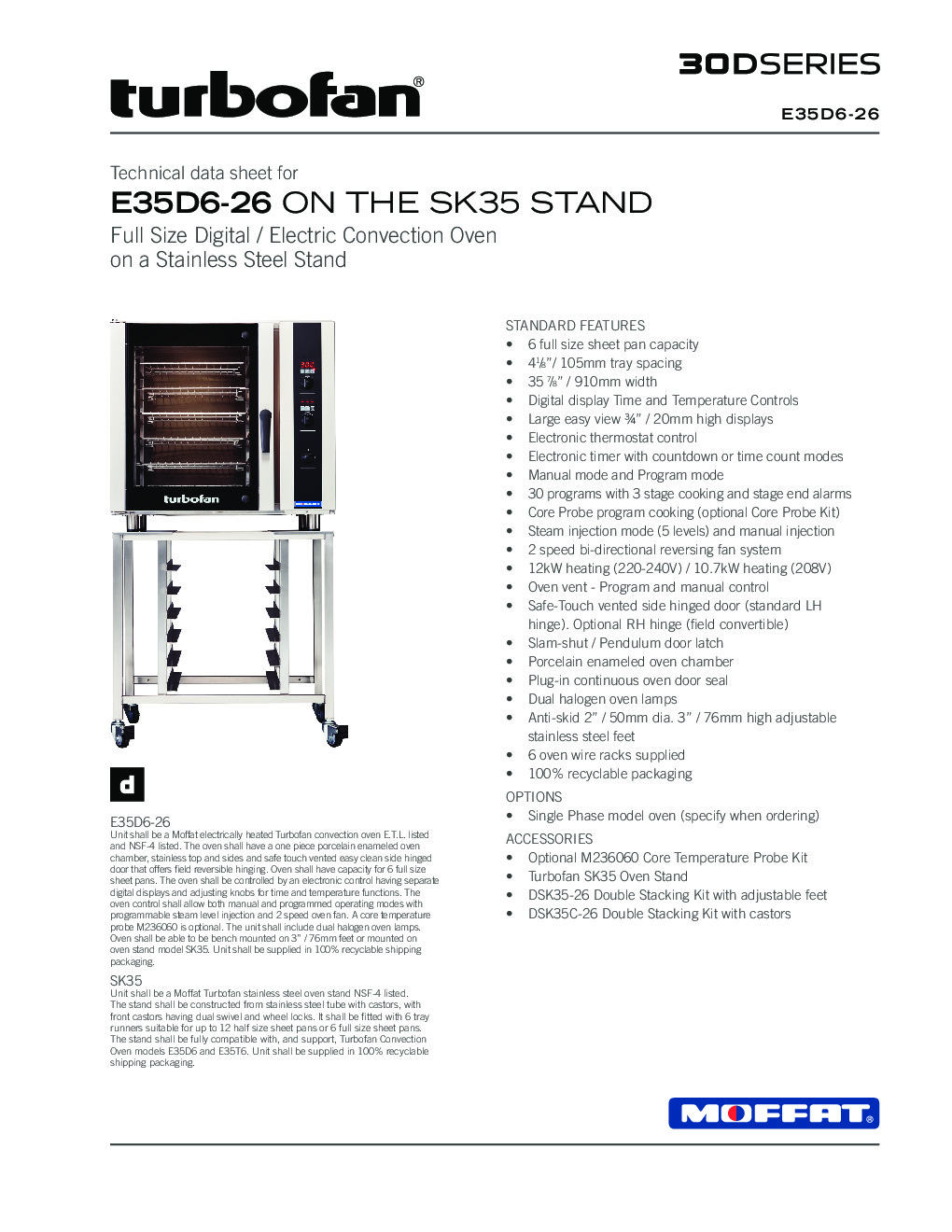 Moffat E35D6-26/SK35 Electric Convection Oven