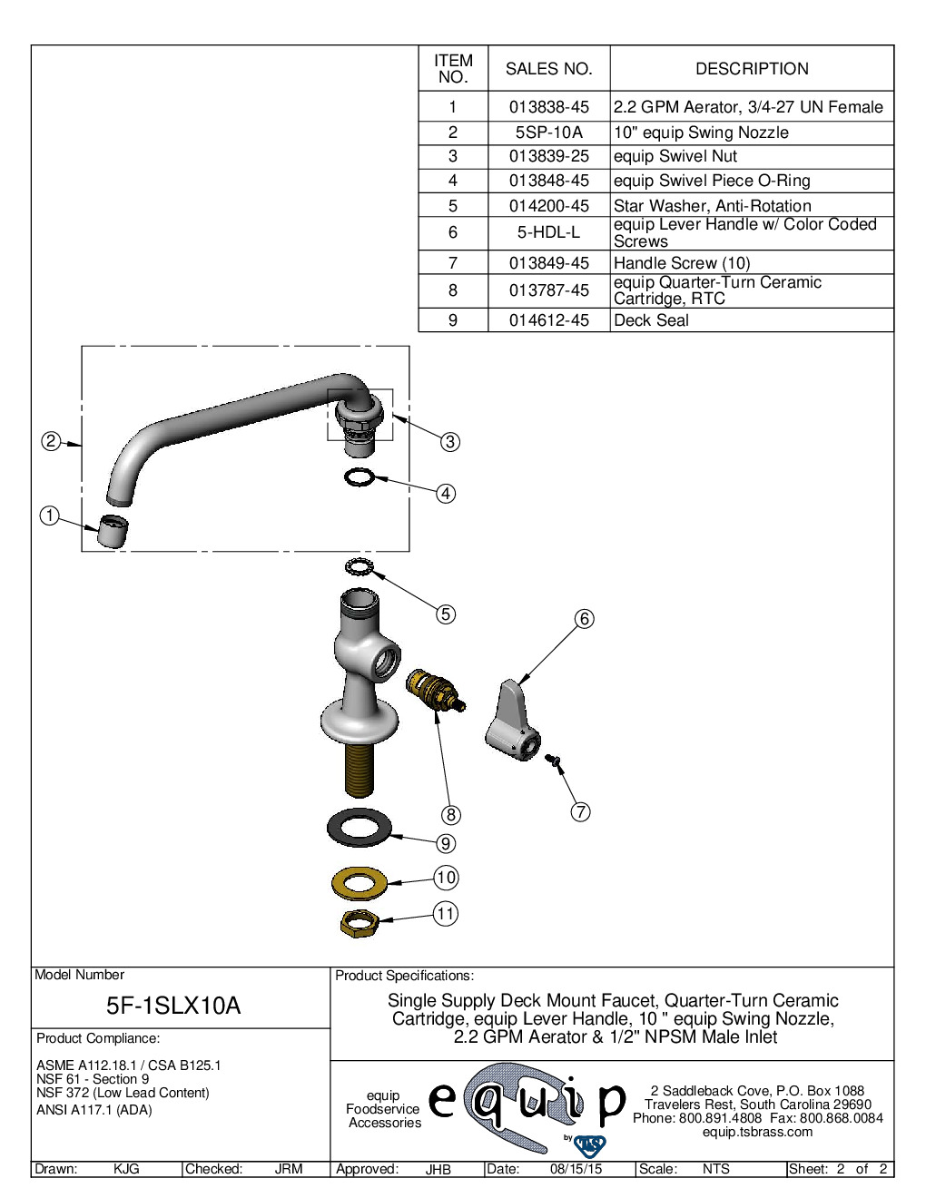 T&S Brass 5F-1SLX10A Single-Hole Faucet