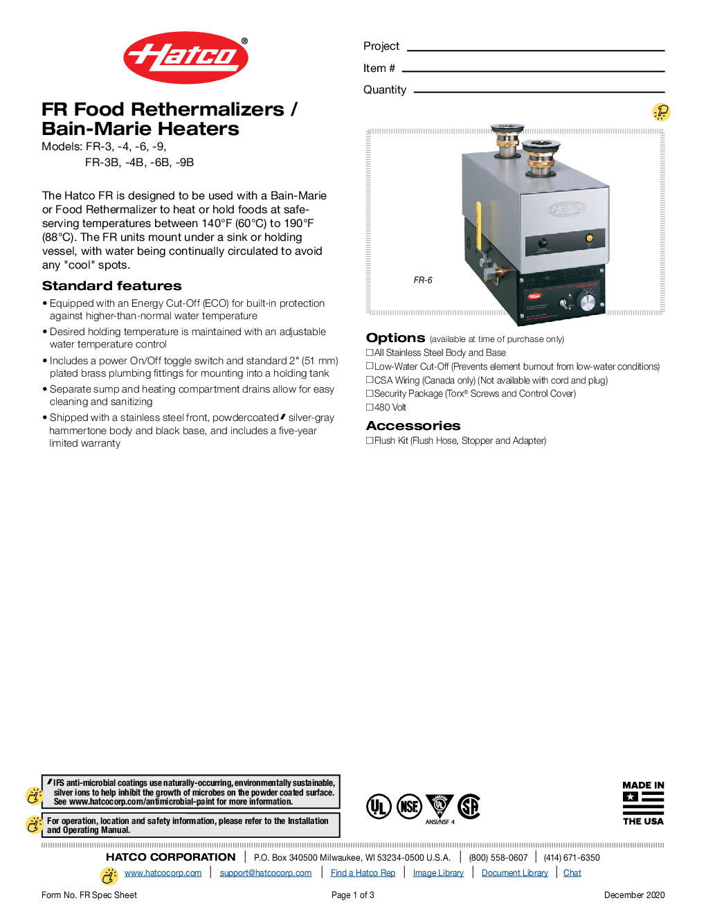 Hatco FR-QS Food Rethermalizers / Bain-Marie Heaters