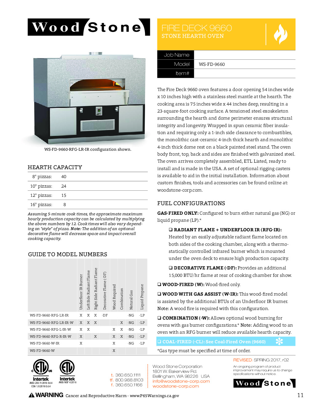 Wood Stone FD-9660-RFGLR-IR Wood / Coal / Gas Fired Oven