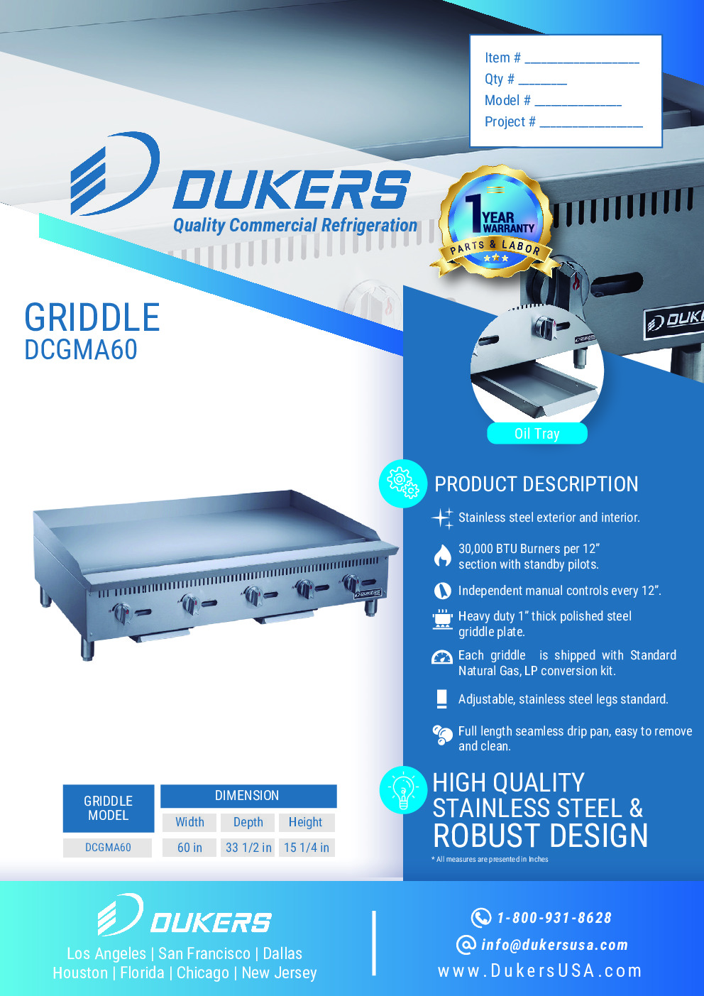 Dukers Appliance Co DCGMA60 Countertop Gas Griddle