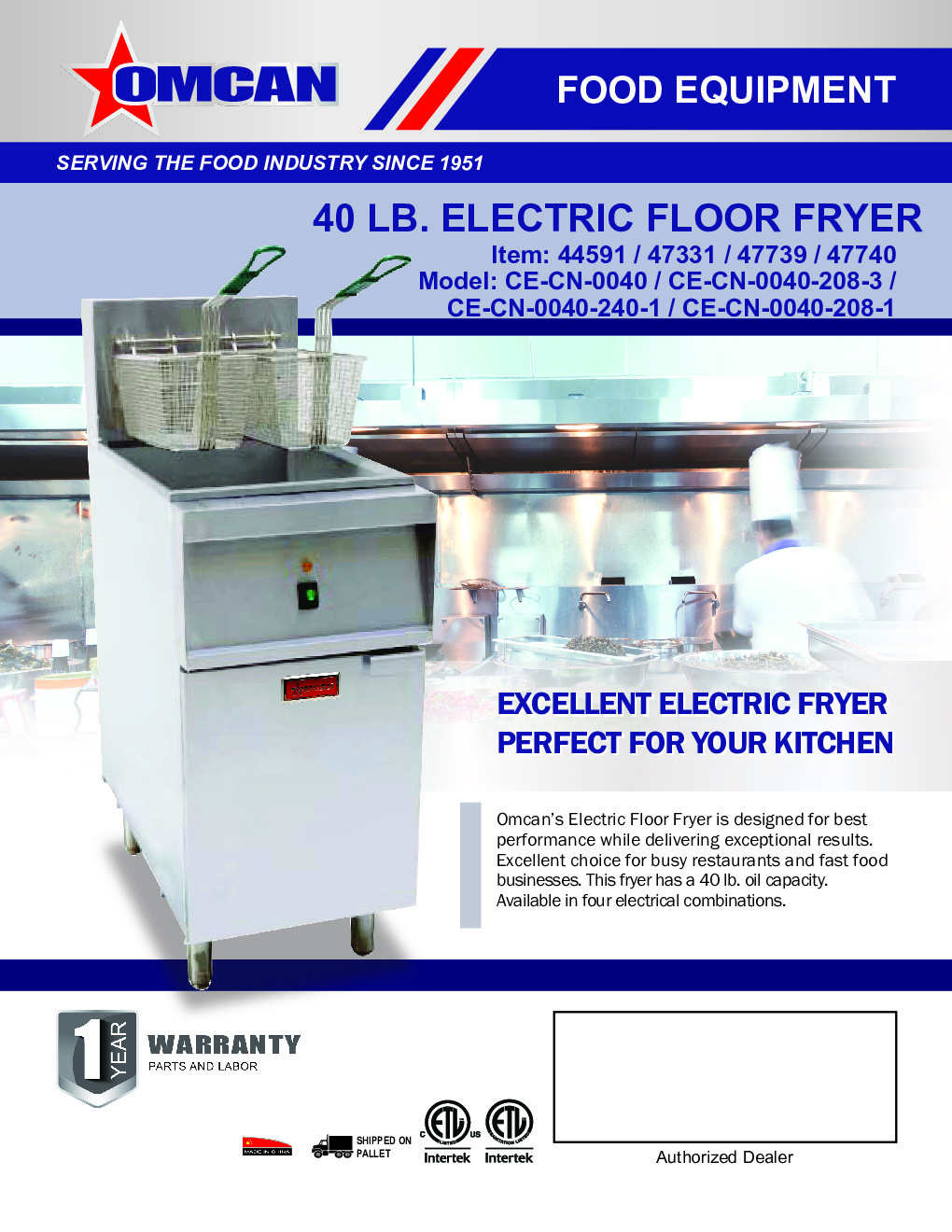 Omcan USA 47740 Full Pot Floor Model Electric Fryer