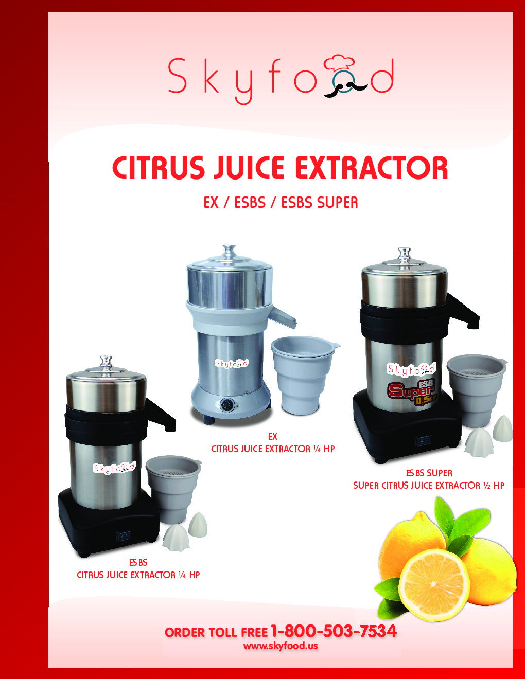 Skyfood Citrus Juice Extractor ESBS, 1/4 HP, 34 oz