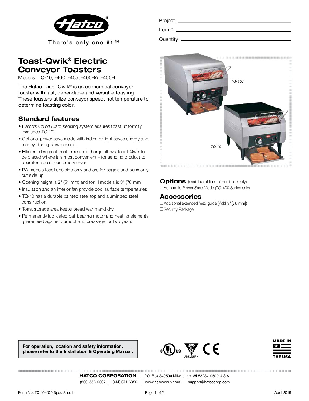 Hatco TQ-400/BA Conveyor Type Toaster