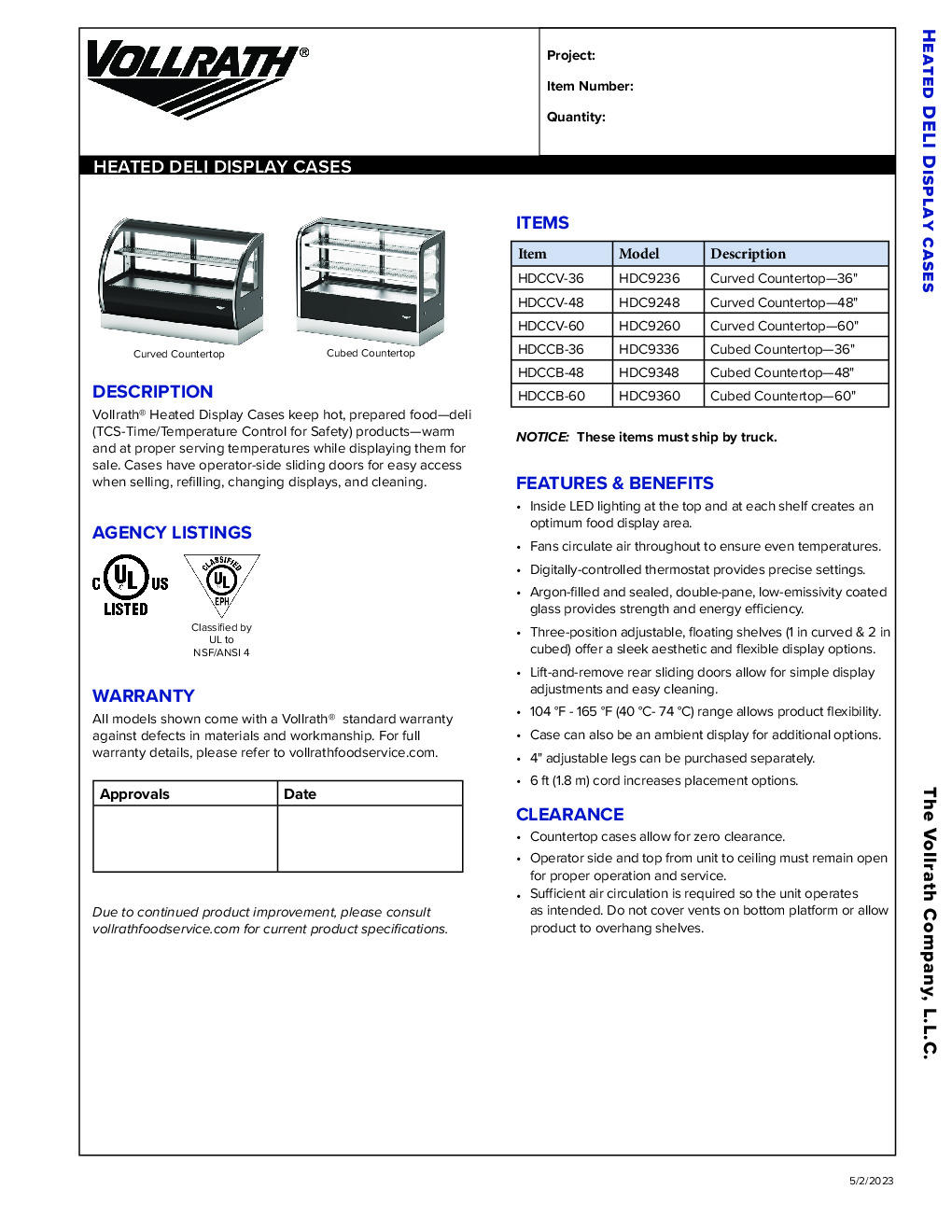 Vollrath HDCCV-60 Countertop Heated Deli Display Case